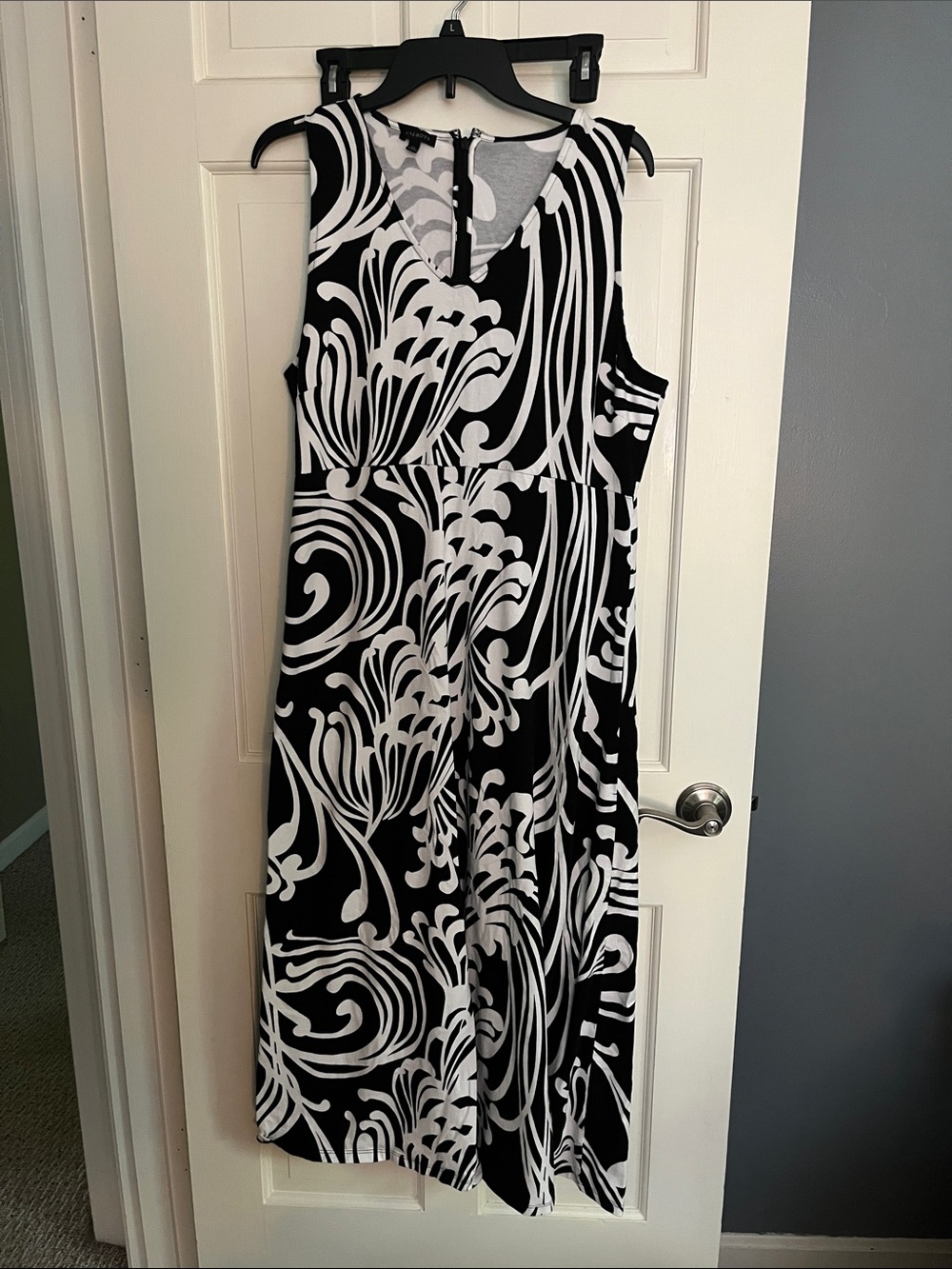 Talbots Black and White Maxi Dress with Swirl Print